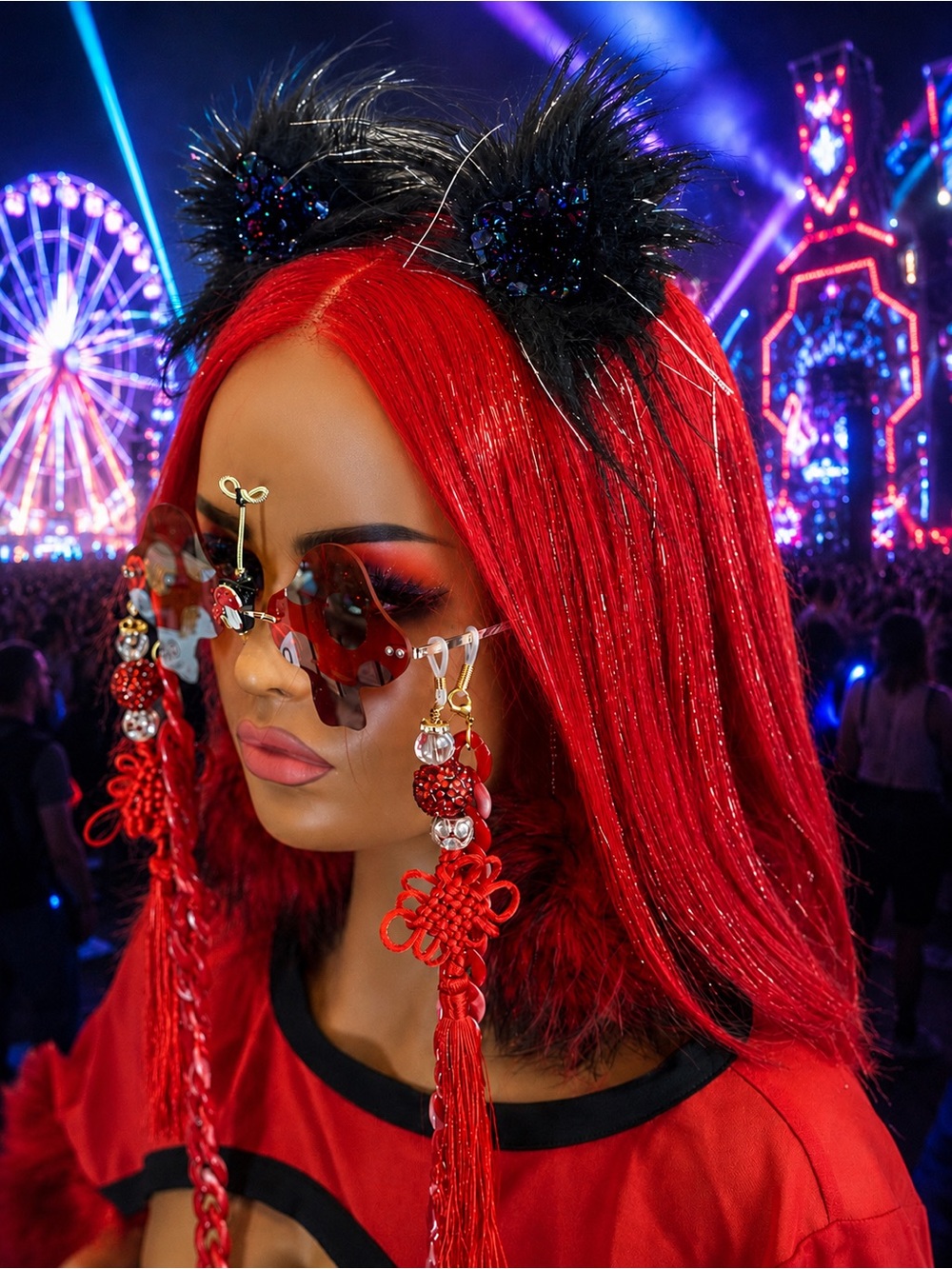 Trippe Kittee Red Tinsel Wig